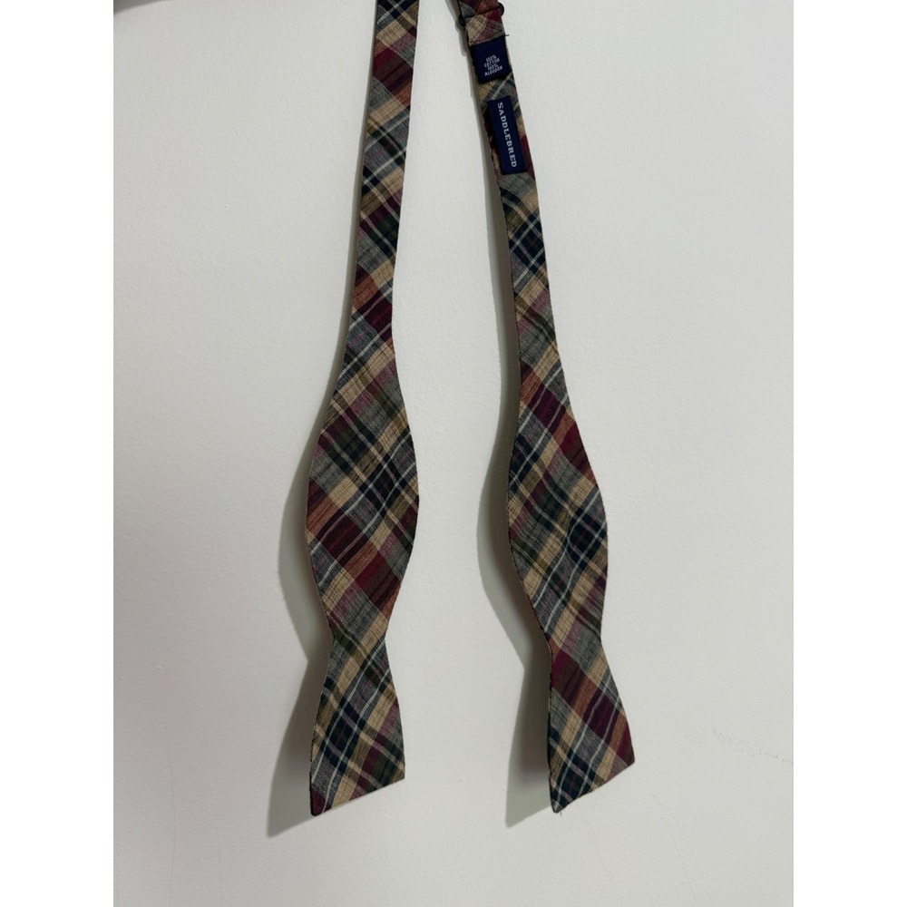 Saddlebred Mens Plaid Bow Tie Multicolor Cotton Self Tie Adjustable Neckwear
